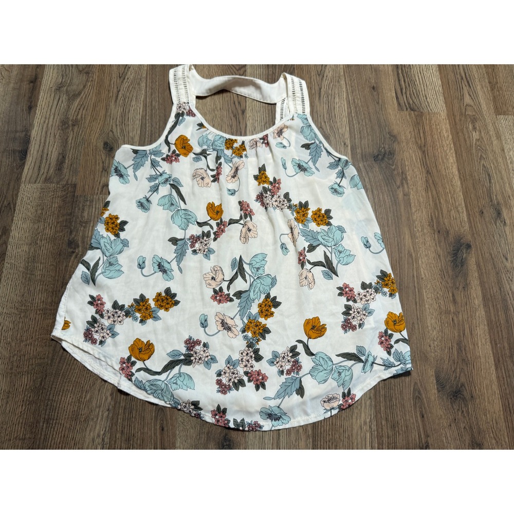 Maurices Tank Top Women Large White Floral Audience Sleeveless Keyhole Excellent